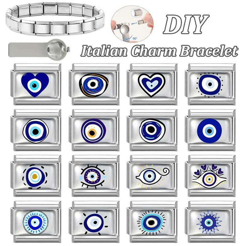 Wholesale 9mm Italian Charm Starter Bracelets DIY Flower Evil Eye Series Stainless Steel Composable Bracelet