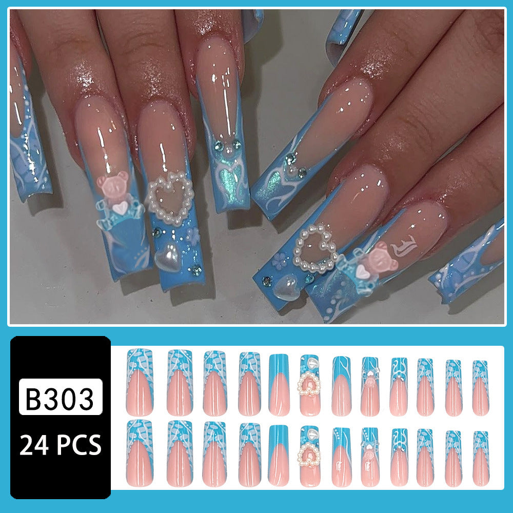 Wholesale 24 Pieces/box Bears Manicure Press-on Nails Kits Nail Stickers ACC-NS-NaiEr014