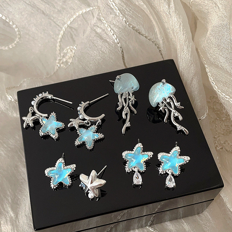 Wholesale Small fresh blue star jellyfish earrings female unique niche exquisite fashion elegant all-match earrings earrings