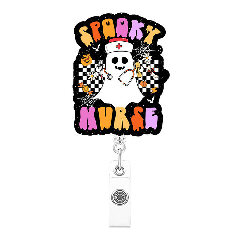 Wholesale Halloween Ghost Series Acrylic Retractable Rotating Badge Keychain
