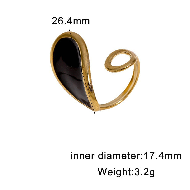 Wholesale 18K Gold Plated Stainless Steel Black Curved Irregular Open Ring Geometric Women S Fashion Jewelry Accessory Gift