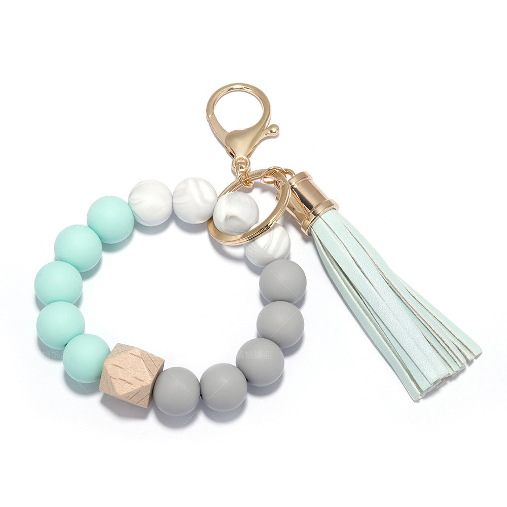 Wholesale Wristlet Keychain Silicone PU Beaded Leather Tassel