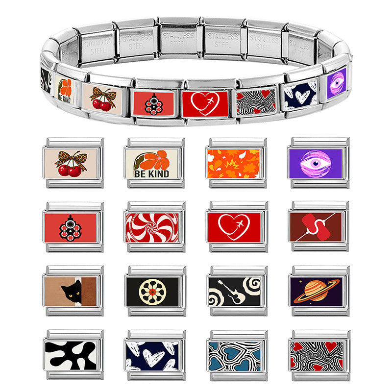 Wholesale 9mm Italian Charm Starter Bracelets DIY square Single Section Creative Stainless Steel Composable Bracelet