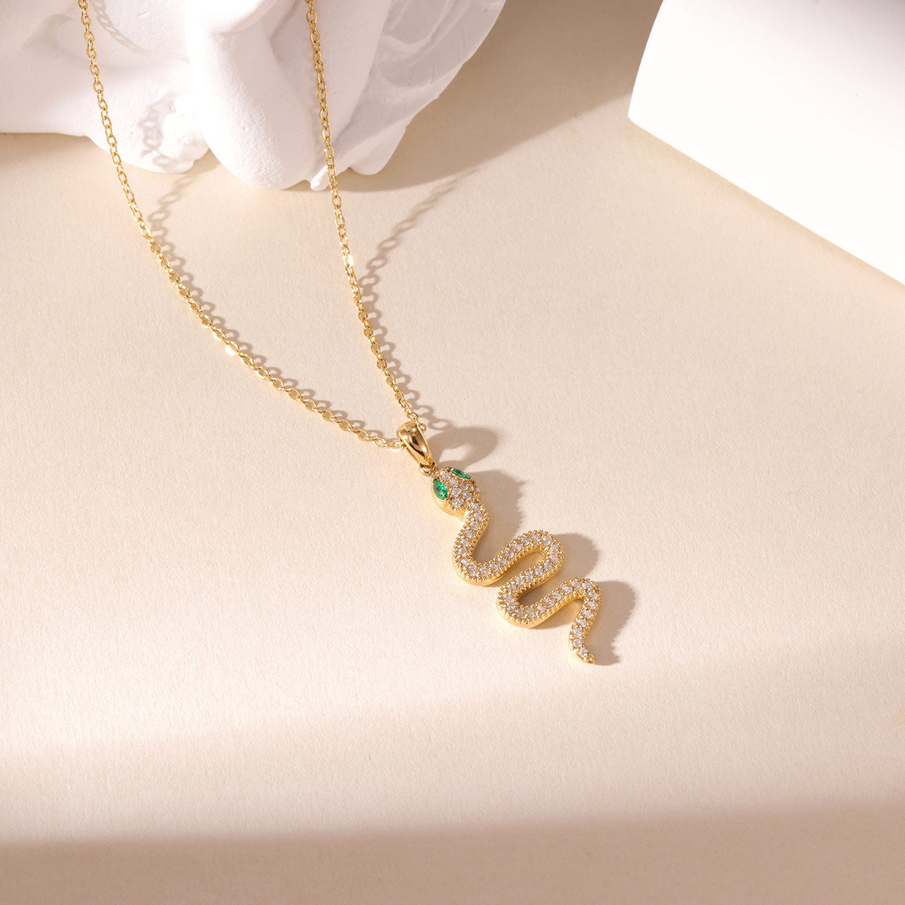 Wholesale Titanium Steel Zodiac Snake Necklace with Inlaid Diamonds