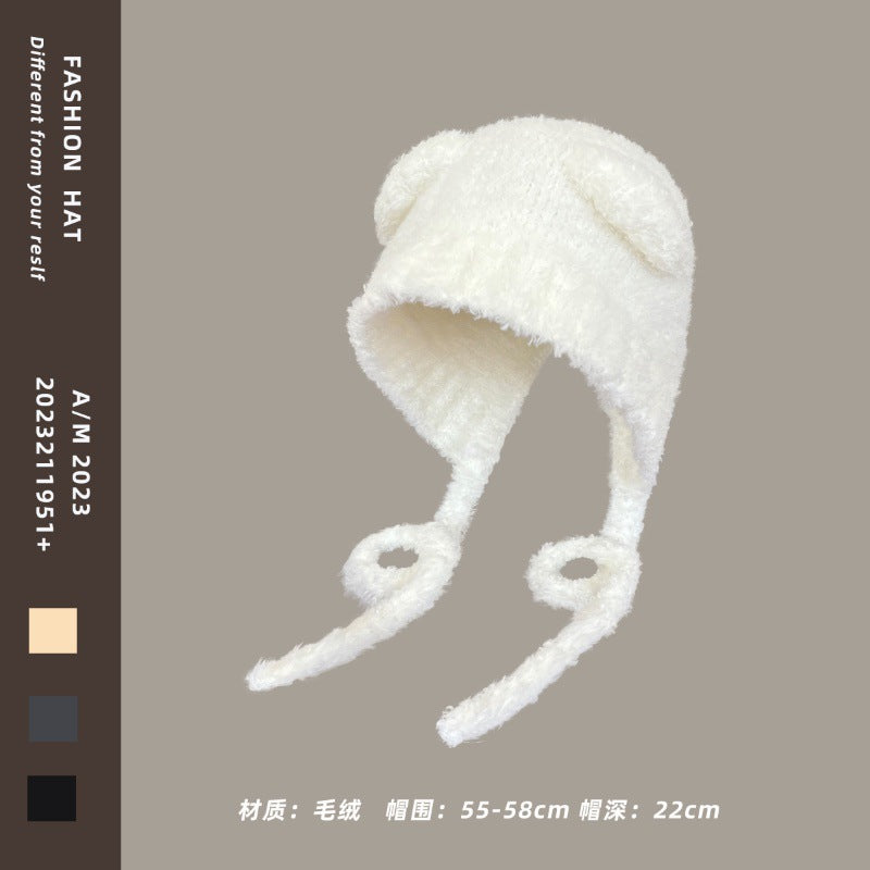 Wholesale Cute bear ears long braid plush hat