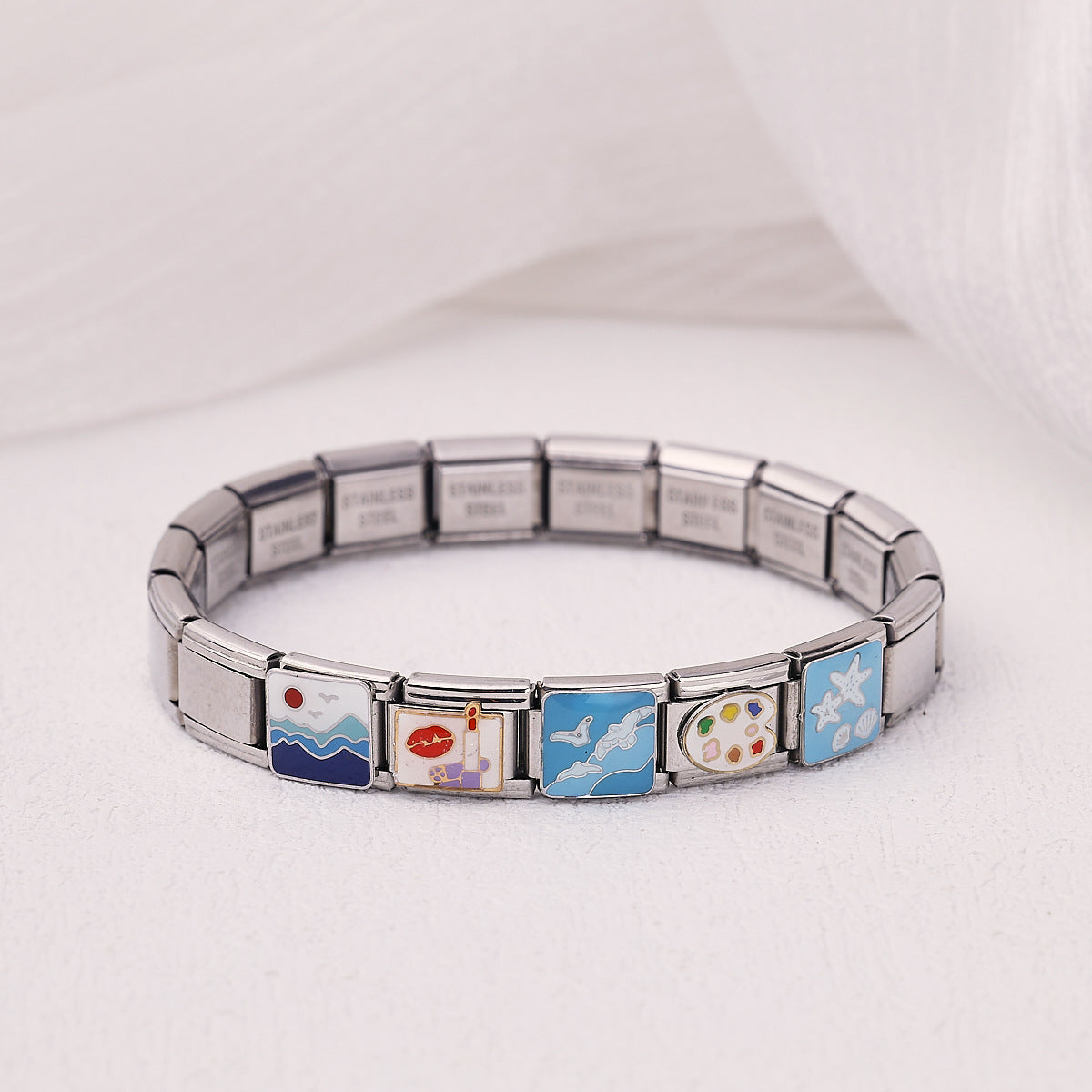Wholesale Italian Charm Bracelet 9mm DIY Splicing Ocean Scenery Cartoon Stainless Steel Composable Bracelet