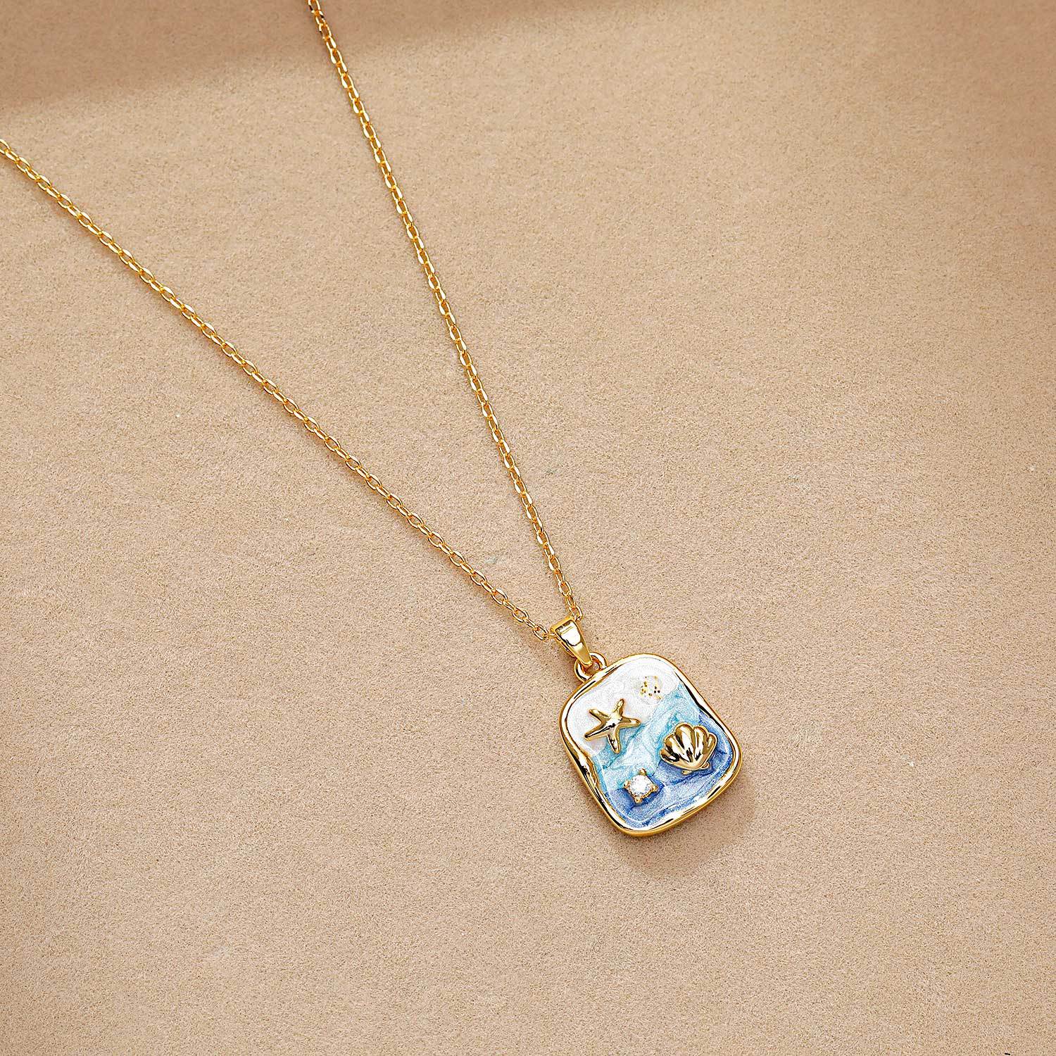 Wholesale Ocean Series Oil Painting Drip Enamel Painted French Diamond-Inlaid Clavicle Necklace