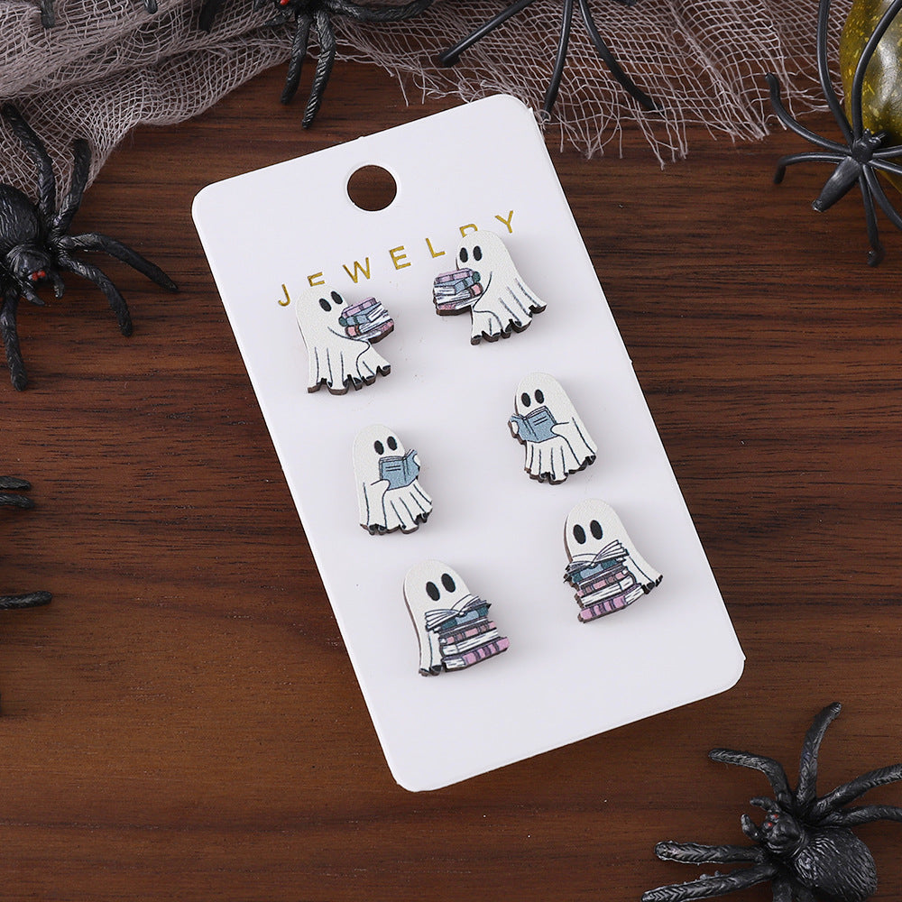 Wholesale Halloween Goth Theme Book Ghost Wood Earrings Set ACC-ES-ChuLian037