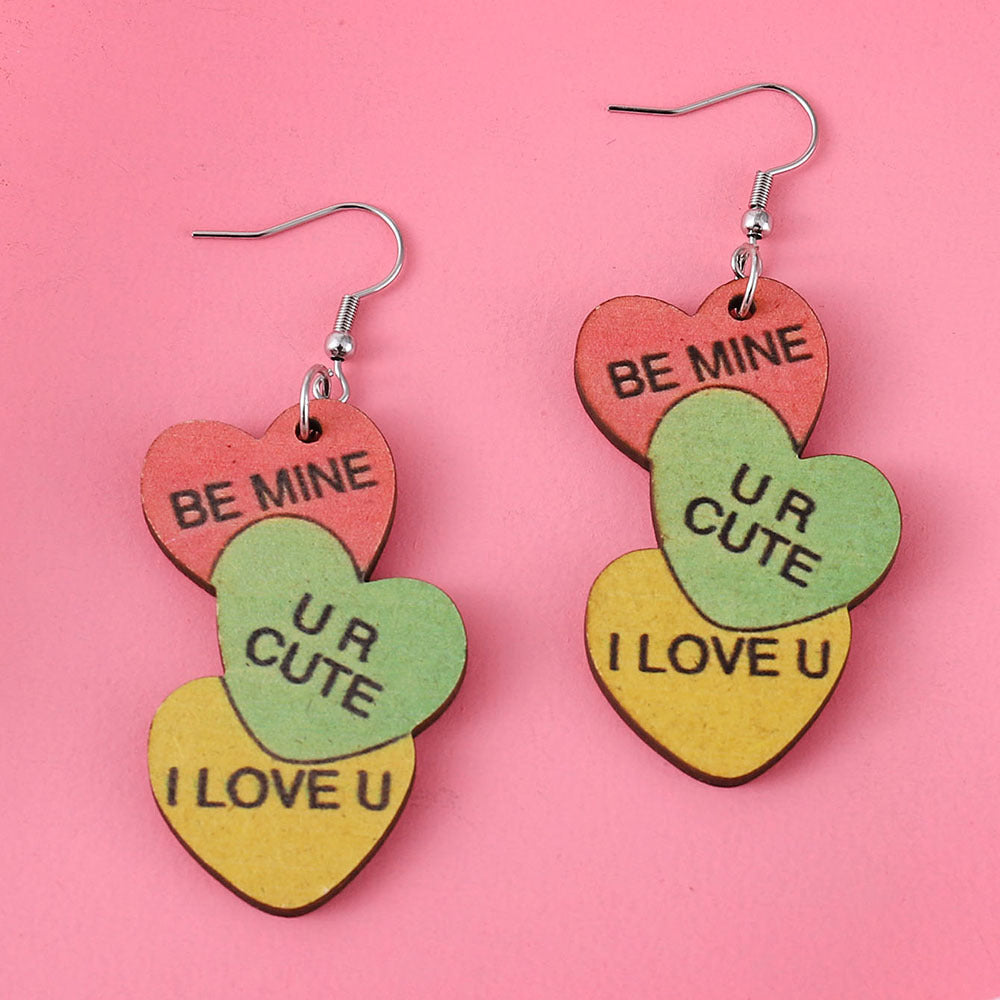 Wholesale Valentine's Day I LOVE U letter LOVE series wooden earrings