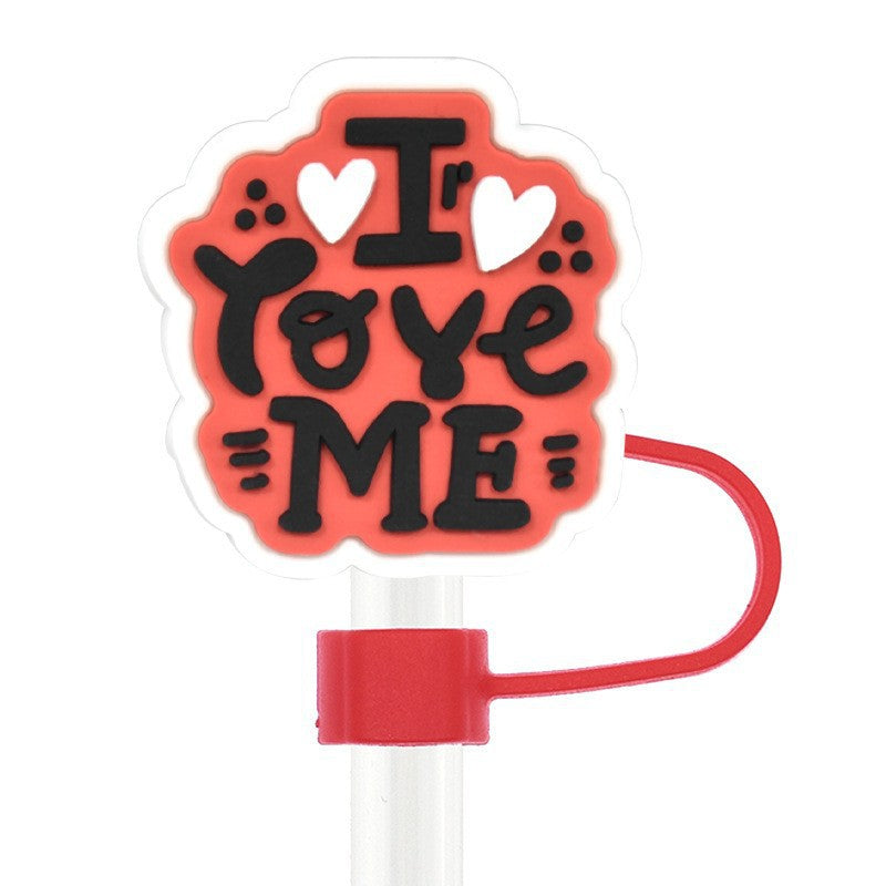 Wholesale Random 50pcs 10mm Cute Cartoon English Phrase PVC Soft Straw Tube Cap