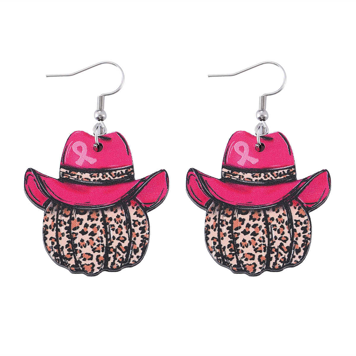 Wholesale Thanksgiving Hat Bow Leopard Print Pumpkin Wood Western Style Earrings ACC-ES-ChuLian078