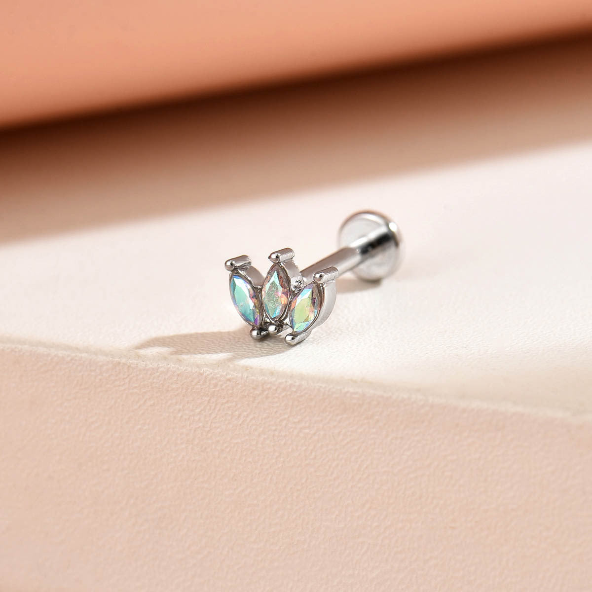 Wholesale 316L Internally Threaded Flat-Back Stud Piercing with Zircon Inlay