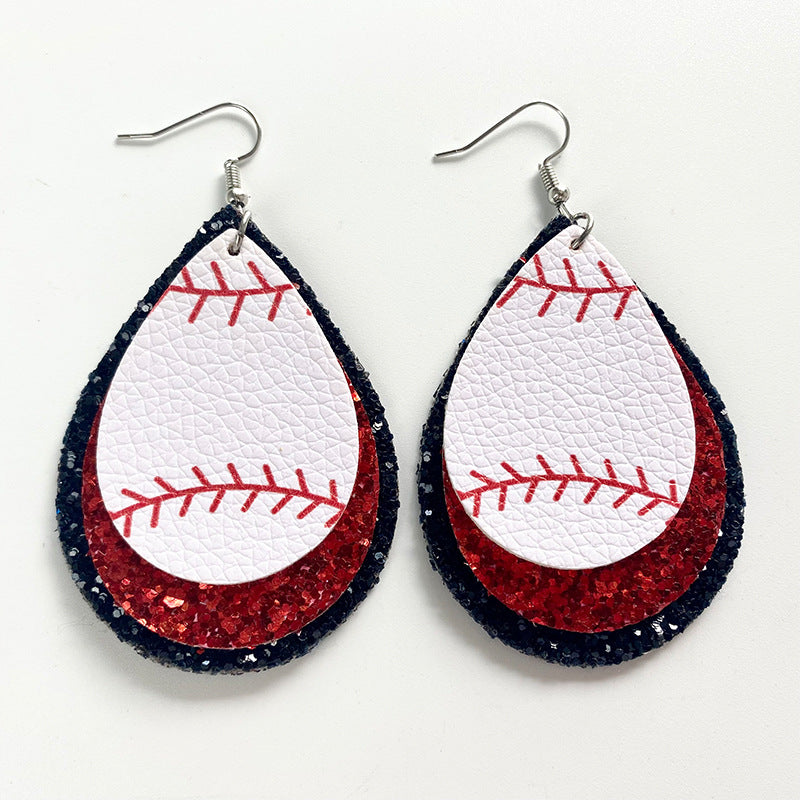 Wholesale 2pairs/pack Cheerleading Football Baseball Softball Sports Style Leather Earrings ACC-ES-HY115