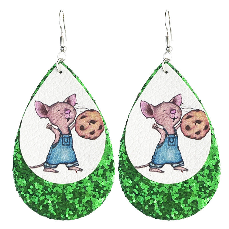 Wholesale 2 Pairs/pack Leather Printed Cute Teacher Reading Earrings ACC-ES-HY216