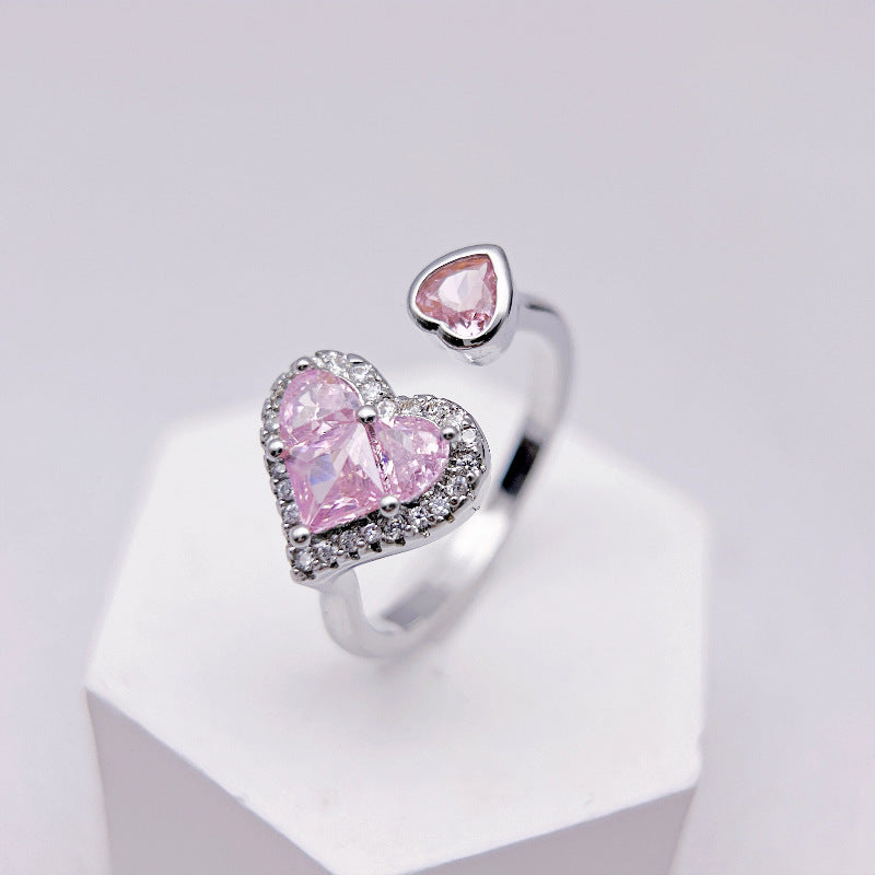 Wholesale Light Luxury Ring Heart Shaped Zircon Open Rings ACC-RS-YXY043