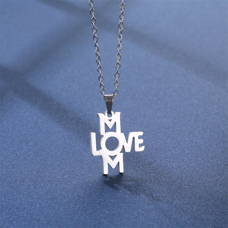 Wholesale Titanium Steel LOVE MOM Pendant Stainless Steel Earrings Necklace Set Mother's Day ACC-ES-MinM017