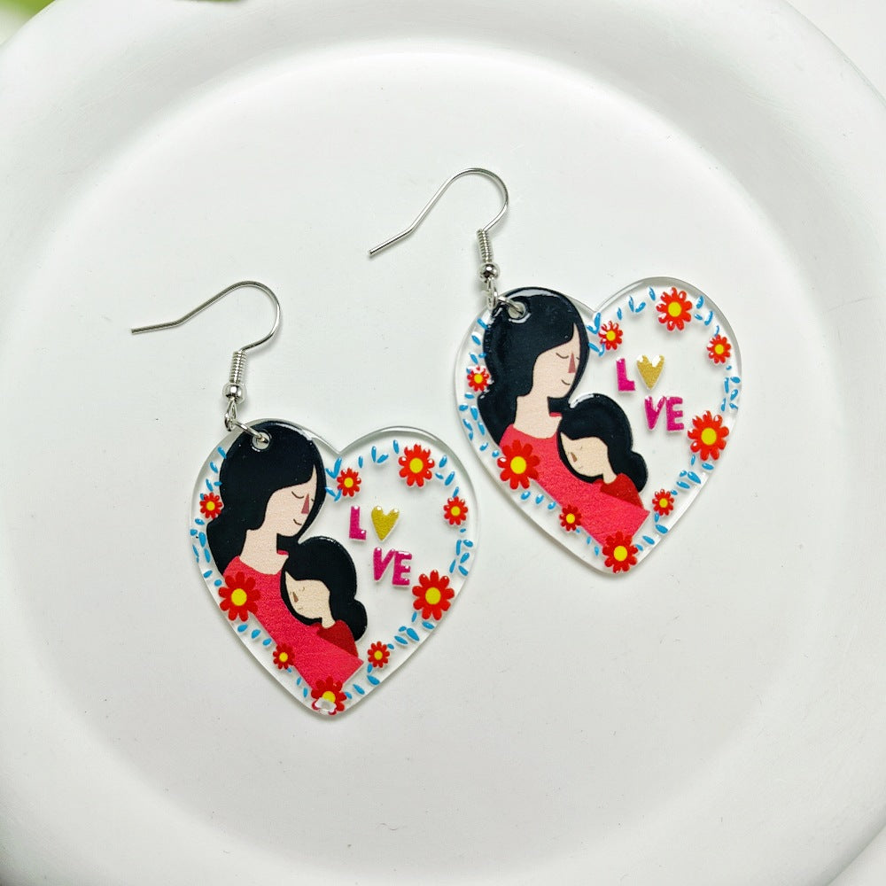 Wholesale Mother's Day Love Acrylic Sheet Letter Earrings ACC-ES-Qiyu007