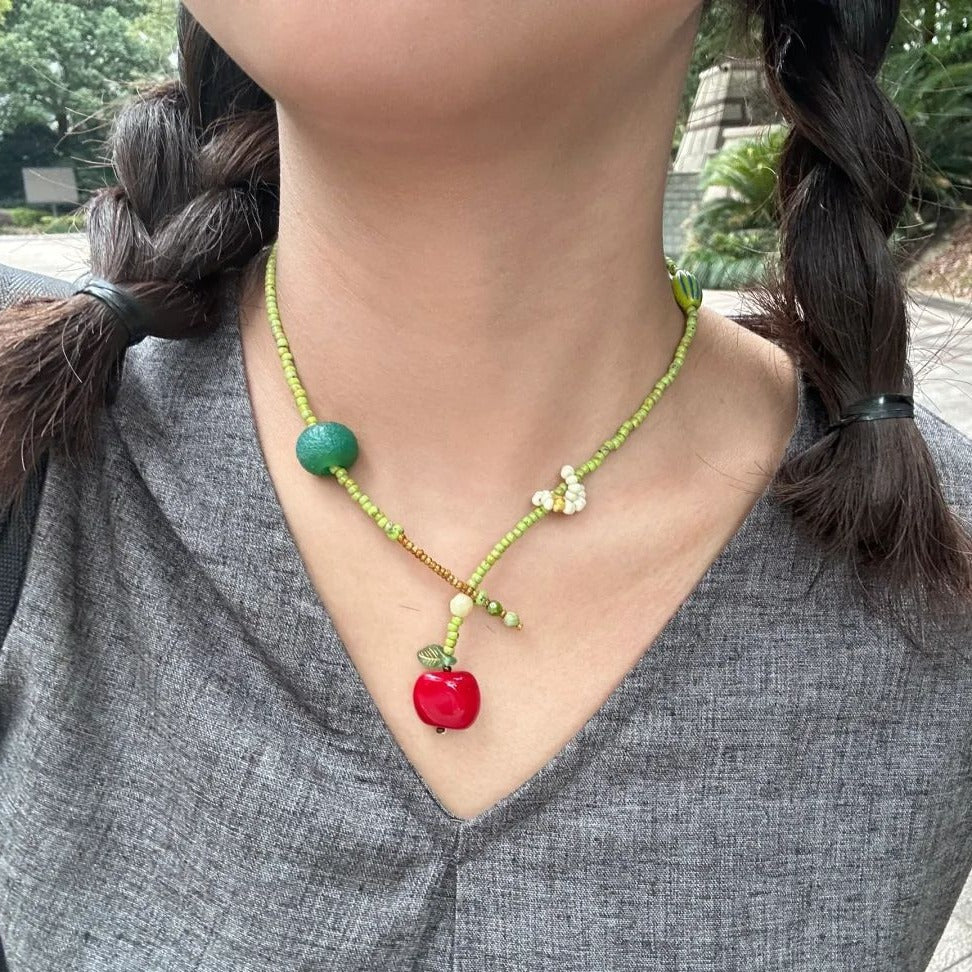 Wholesale Apple Green Rice Bead necklace
