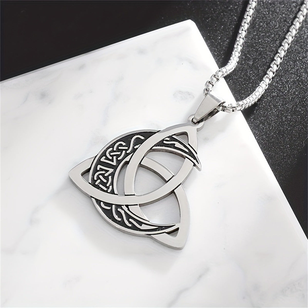 Wholesale Triangle Knot Moon Phase Surrounded  Stainless Steel Necklace