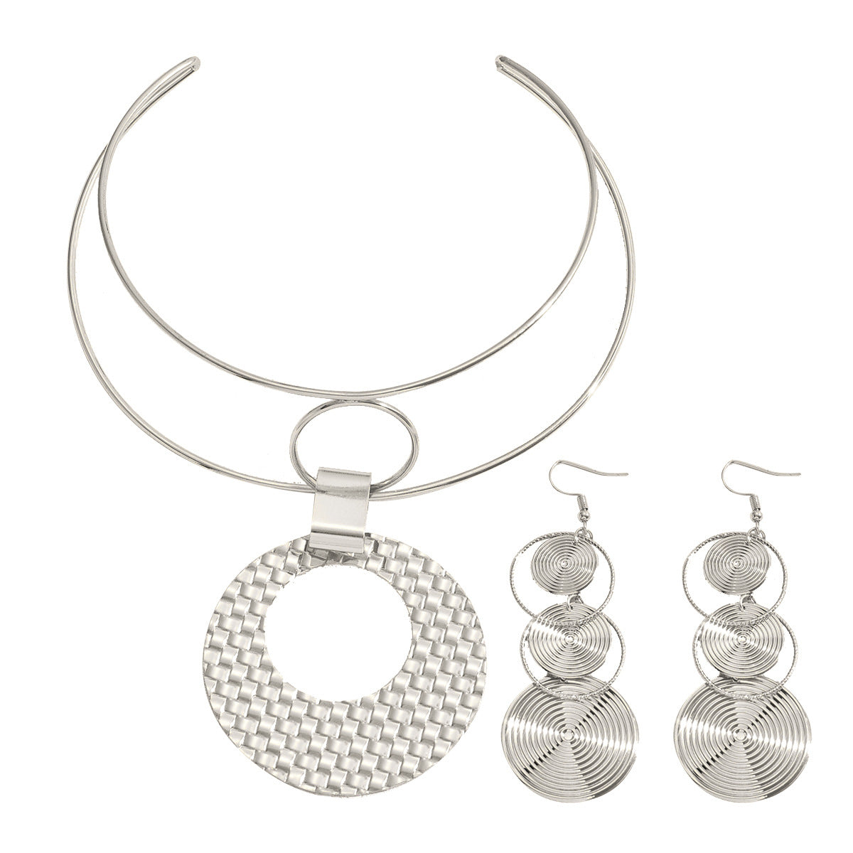 Wholesale  Geometric  Luxury Necklace Earrings Set Versatile Circle Oval Ellipse Fashion Jewelry