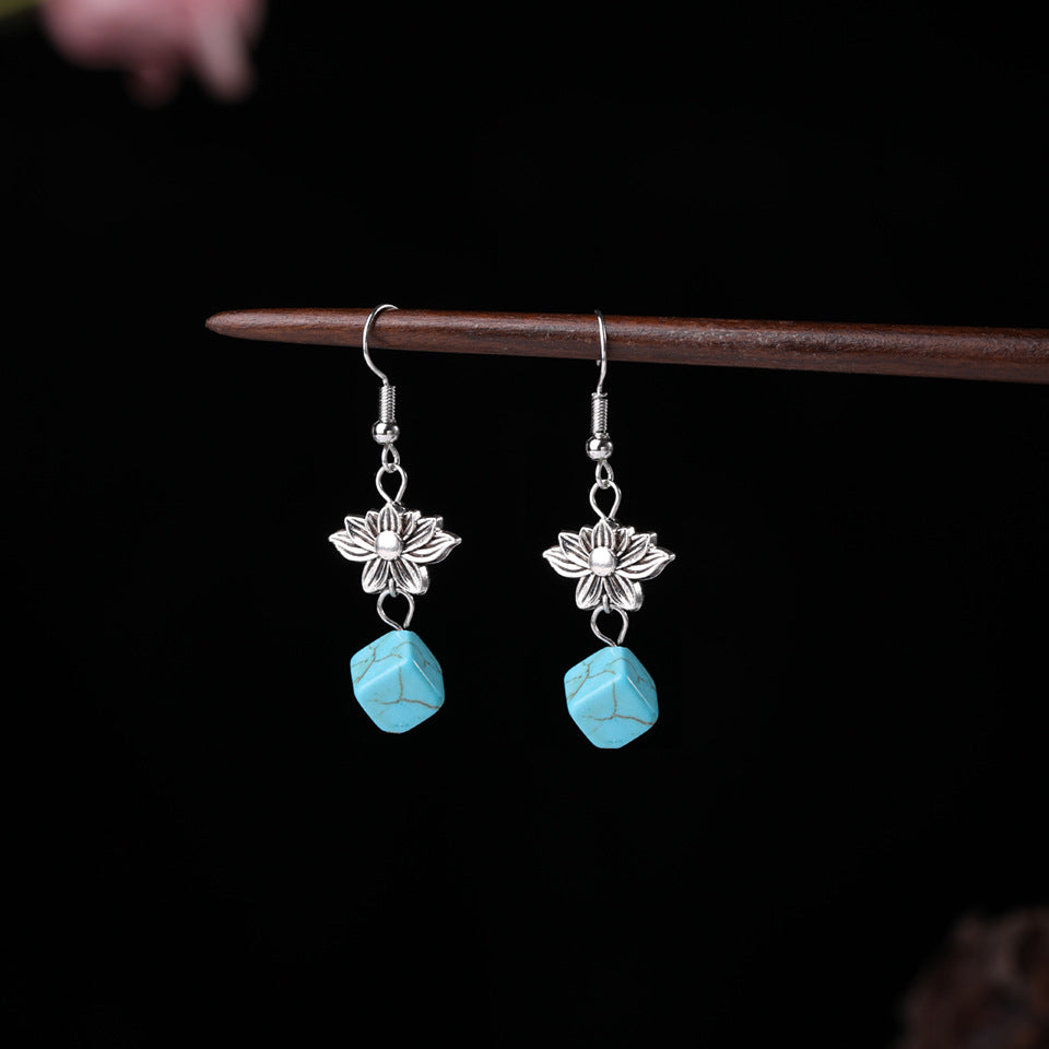 Wholesale Alloy Flower Tassel Earrings Retro Ethnic Turquoise Style Fashion Jewelry For Party Wear