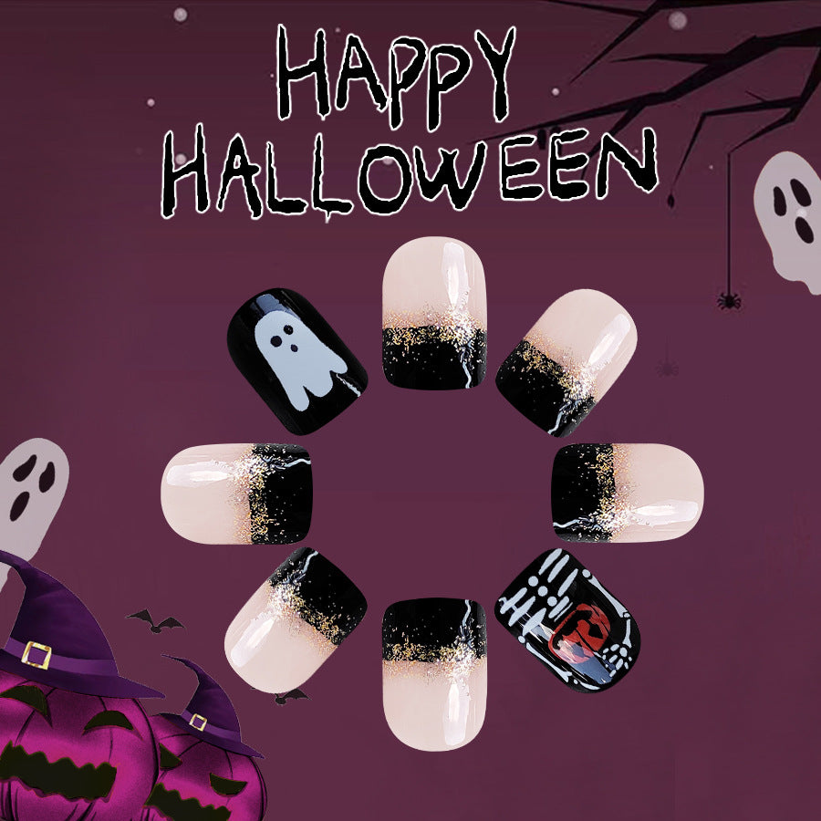 Wholesale 24 Pieces/box Halloween Pumpkin Skull Ghost Press-on Nails Kits Nail Stickers ACC-NS-GuaiXL074