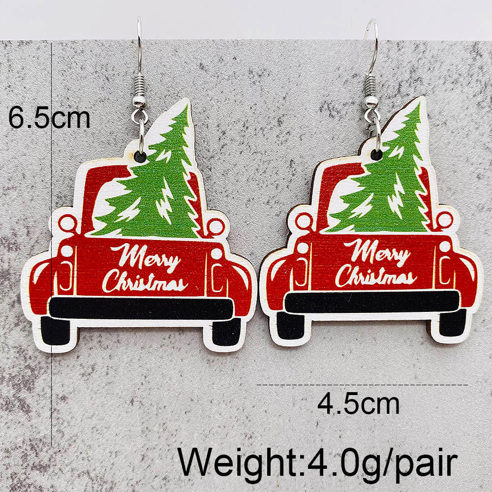Wholesale Christmas Earrings Cartoon Santa Claus  Christmas Trees Wood Ear Drop Earrings