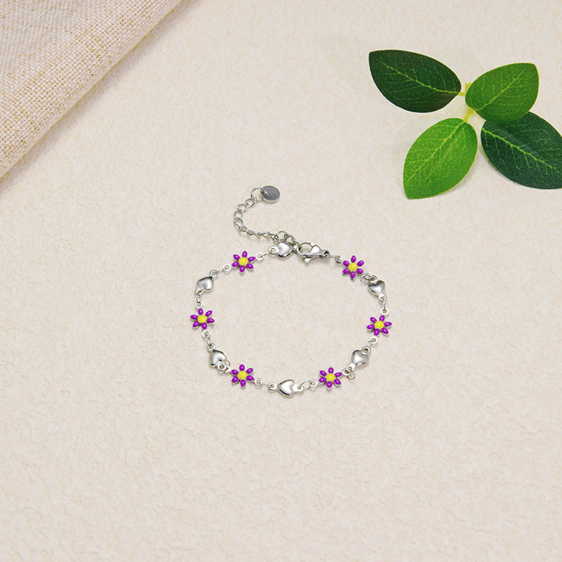 Wholesale Titanium Steel Flower Fashion New Oil Dropping 18K Gold Bracelet