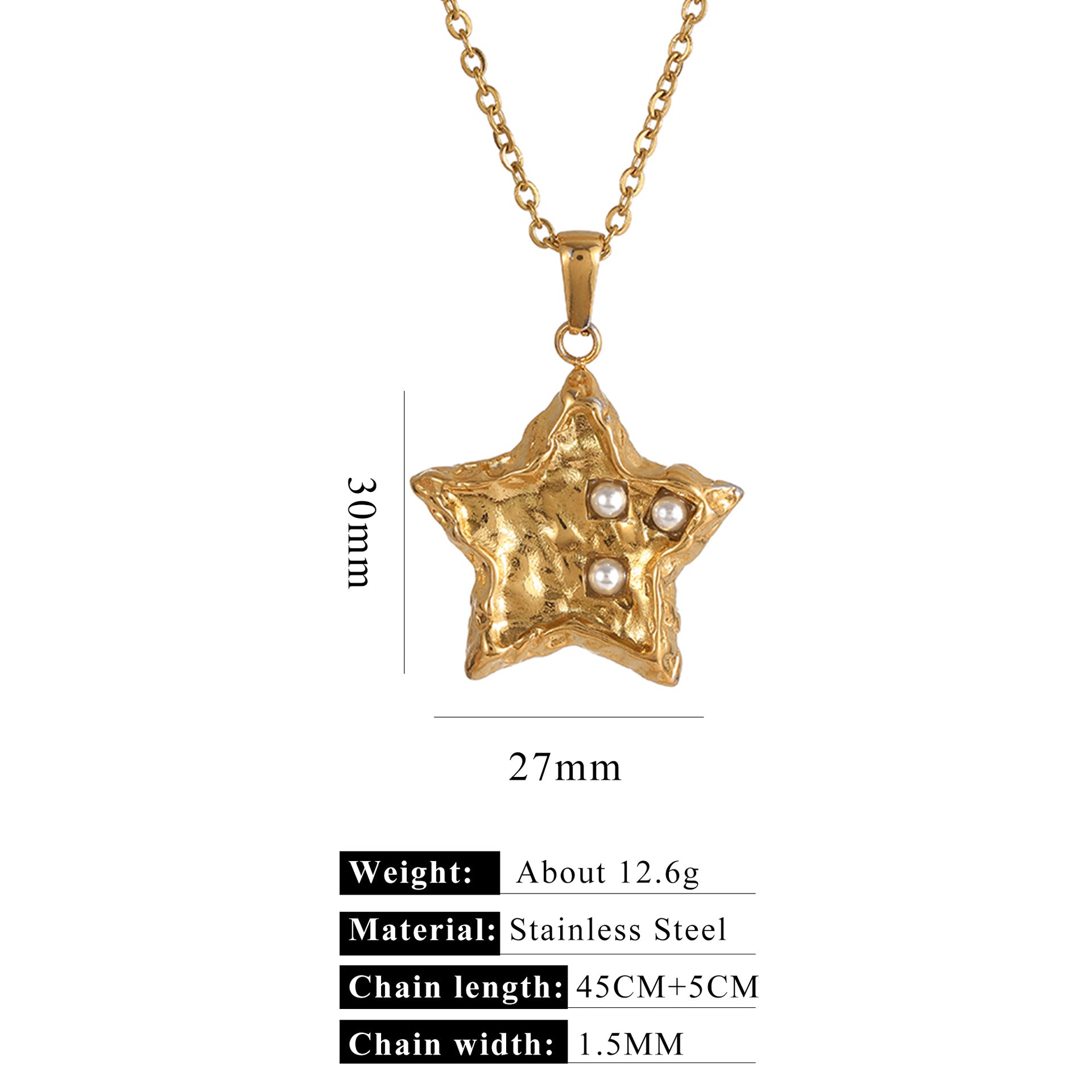 Wholesale Stainless steel 18k gold 40 5 necklace imitation pearl pendant necklace five-pointed star bow love chain gift