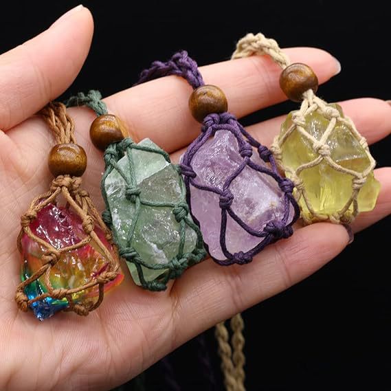 Wholesale Handmade Woven Energy Stone Crystal Pendant Necklace Natural Gemstone Boutique Jewelry Accessory Gift