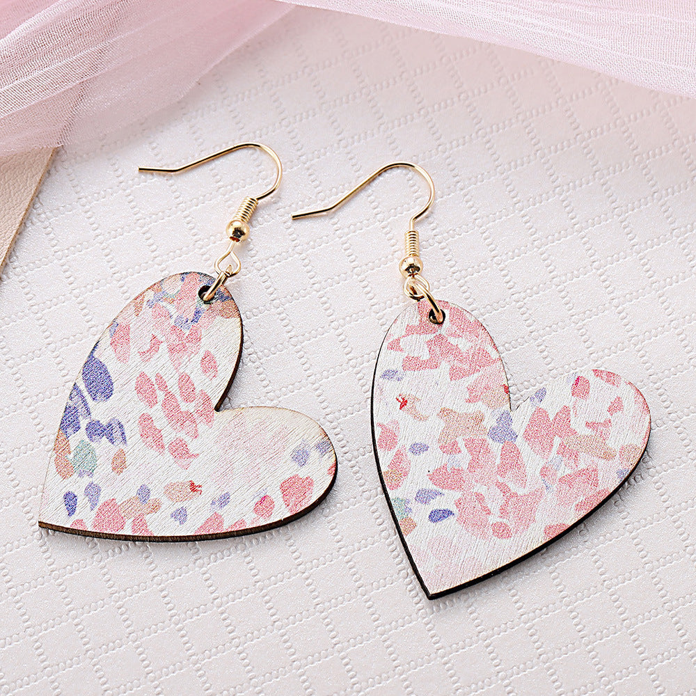 Wholesale Valentine's Day painted print heart pendant earrings