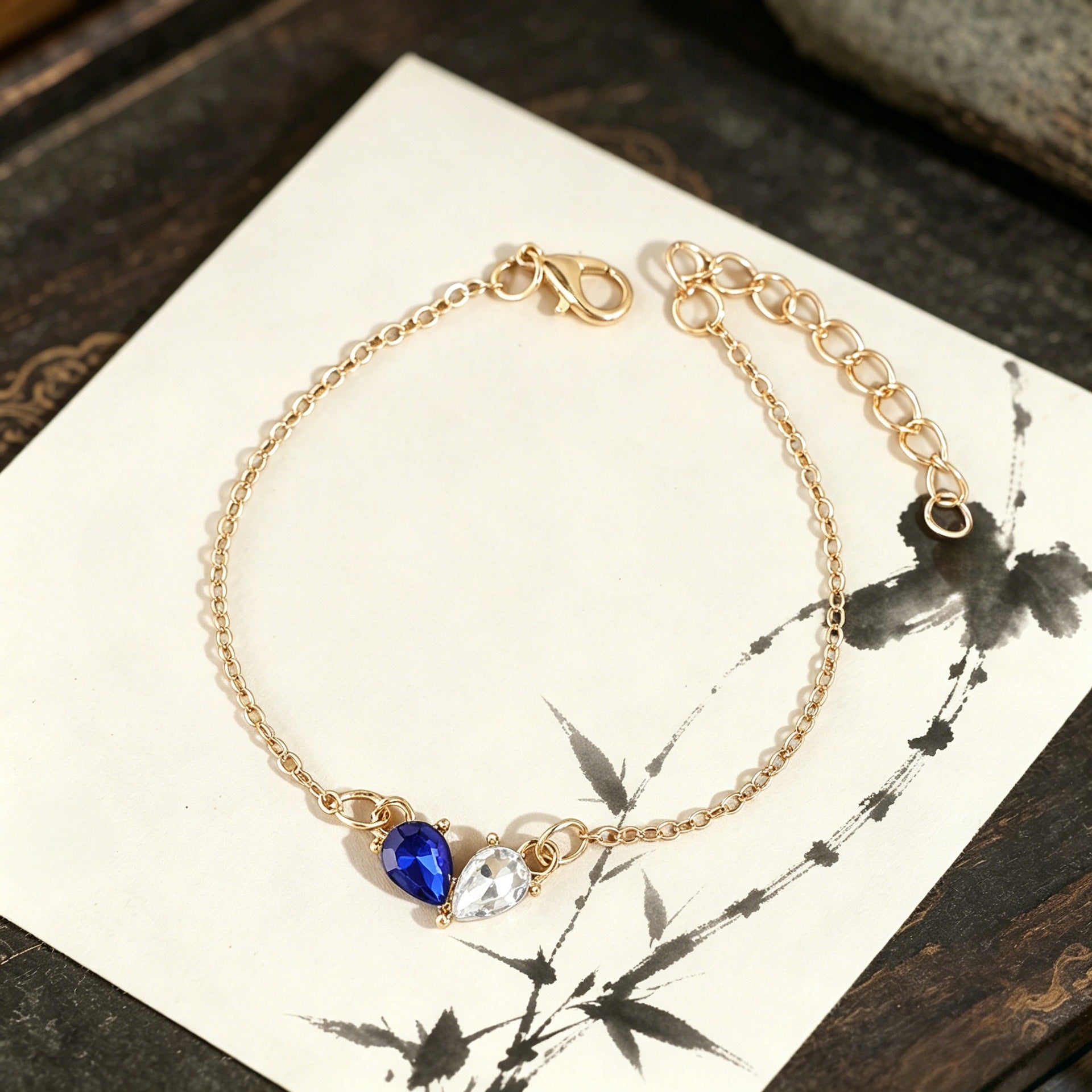 Wholesale Women S Gold Tone Drop Stone Bracelet Blue White Mix Trendy Jewelry Accessory Gift