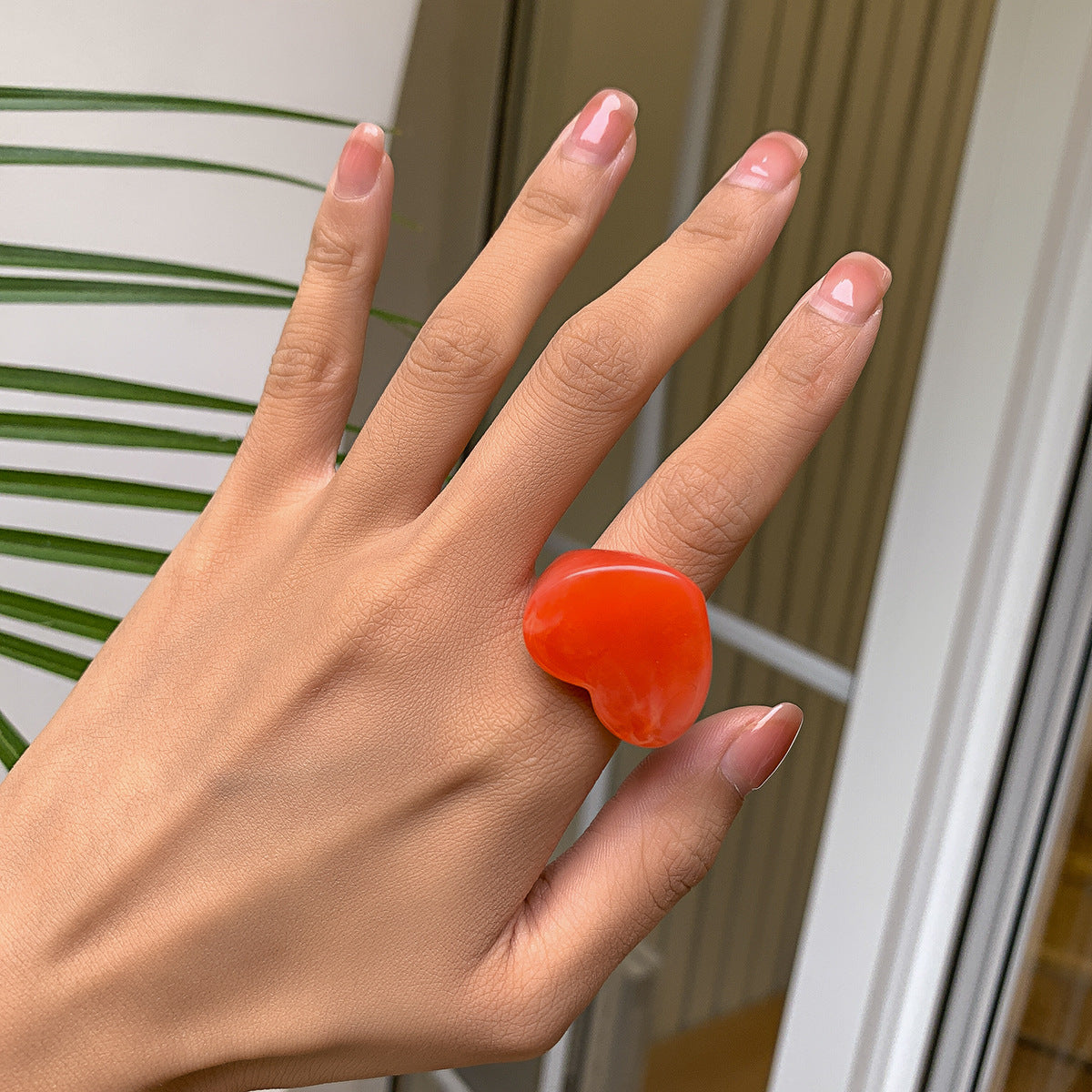 Wholesale Resin Candy Color Geometric Heart Ring For Women Vacation Jewelry Accessory