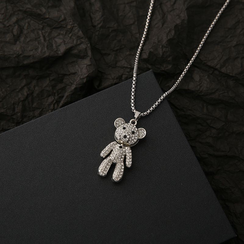 Wholesale Cute Bear Pendant Necklace Trendy Diamond Cut Zinc Alloy Jewelry for Women