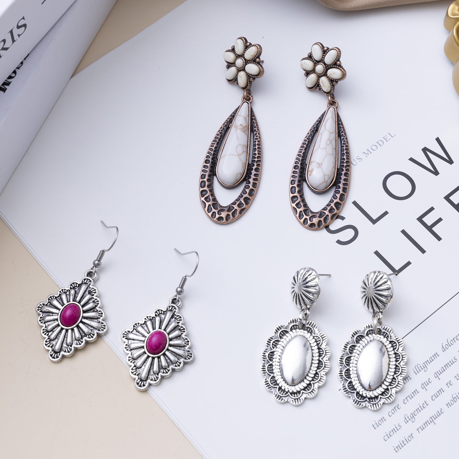 Wholesale Turquoise Flower Vintage Bohemian Earrings