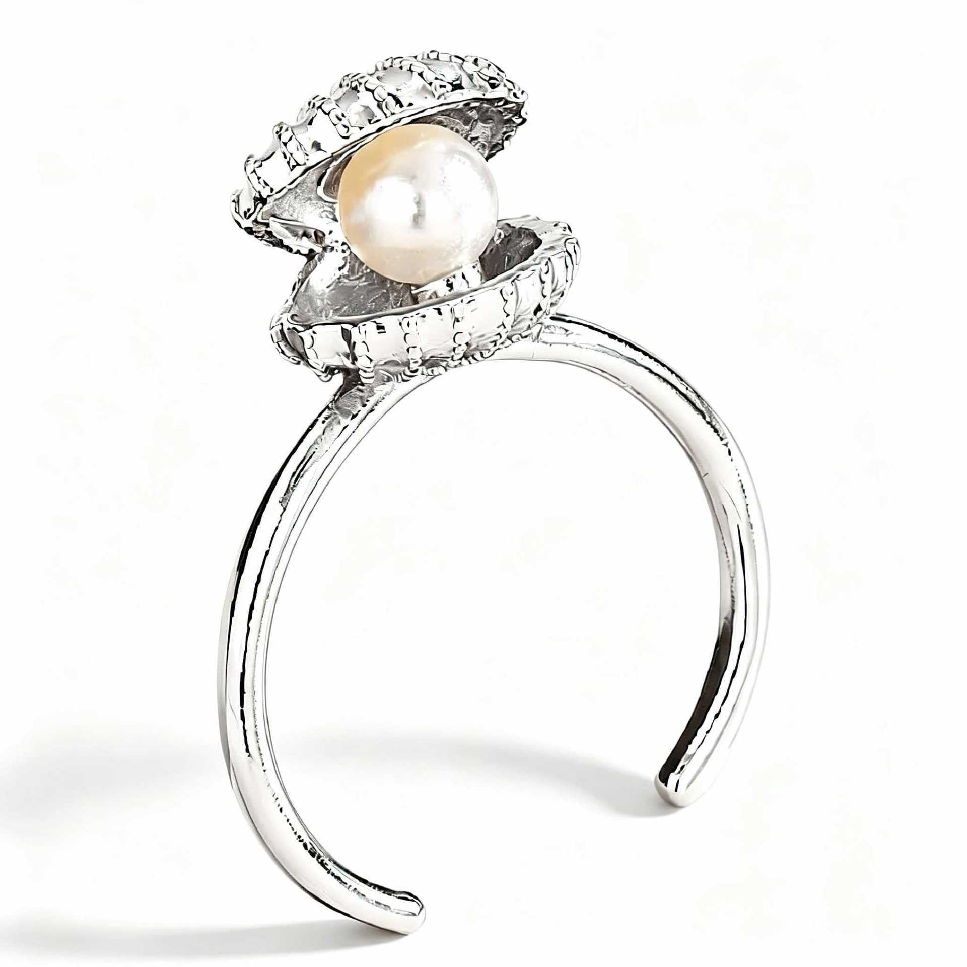 Wholesale Copper Pearl Zircon Shell Open Ring For Women Stylish Adjustable Jewelry Accessory Boutique Party Gift