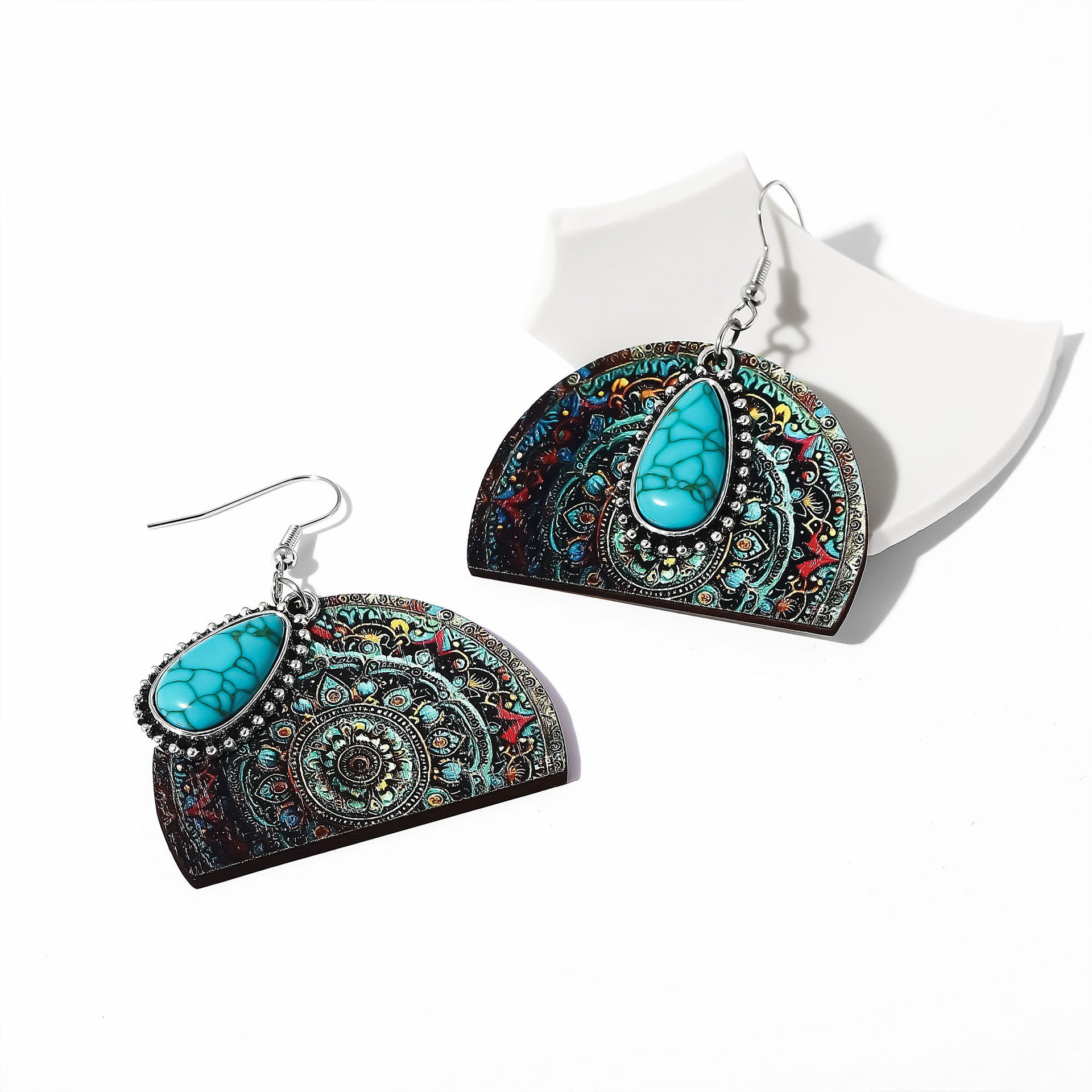 Wholesale  Retro Drop-Shaped Wooden Earrings Turquoise Earrings