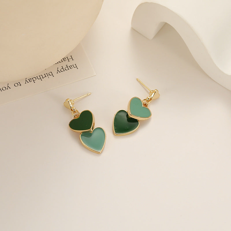 Wholesale s925 silver needle two-color love oil drop earrings
