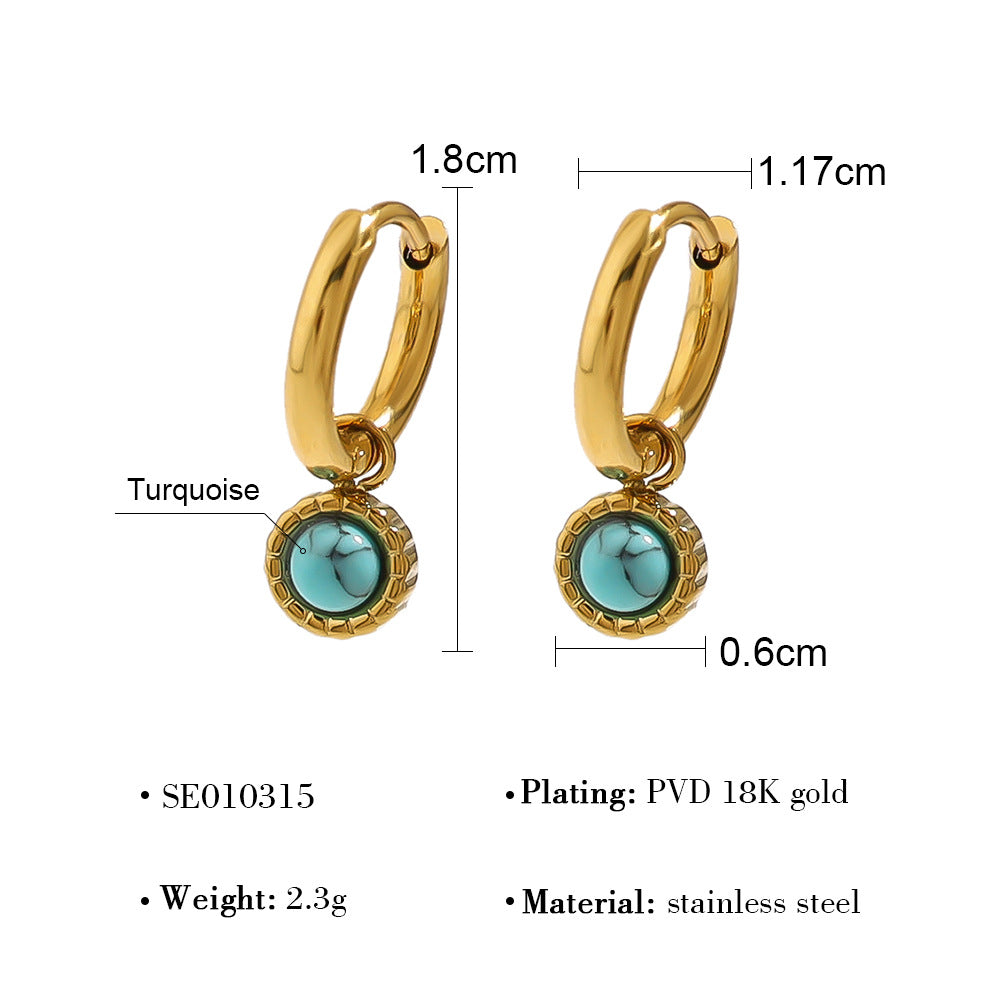 Wholesale  18k gold titanium steel geometric blue turquoise earrings