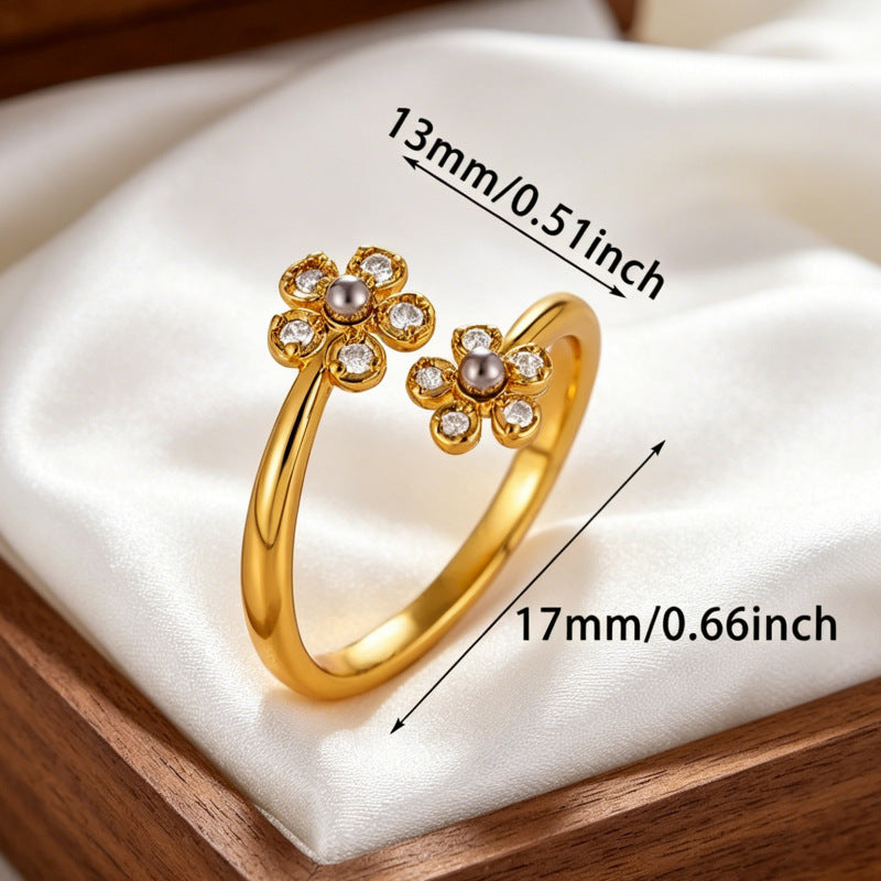 Wholesale Copper Open Flower Ring with Zircon for Women Everyday Wear Fashion Accessory