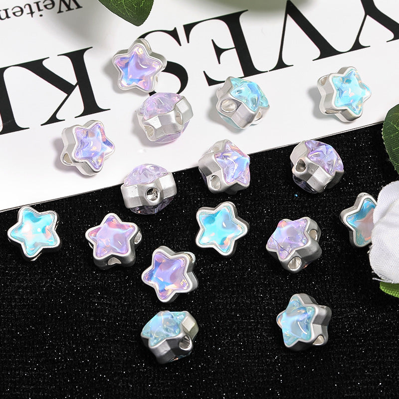 Wholesale 50pcs 12mm Mermaid Aurora Diamond Five-pointed Star Four-way Beads Diy Accessories ACC-BDS-BLG086