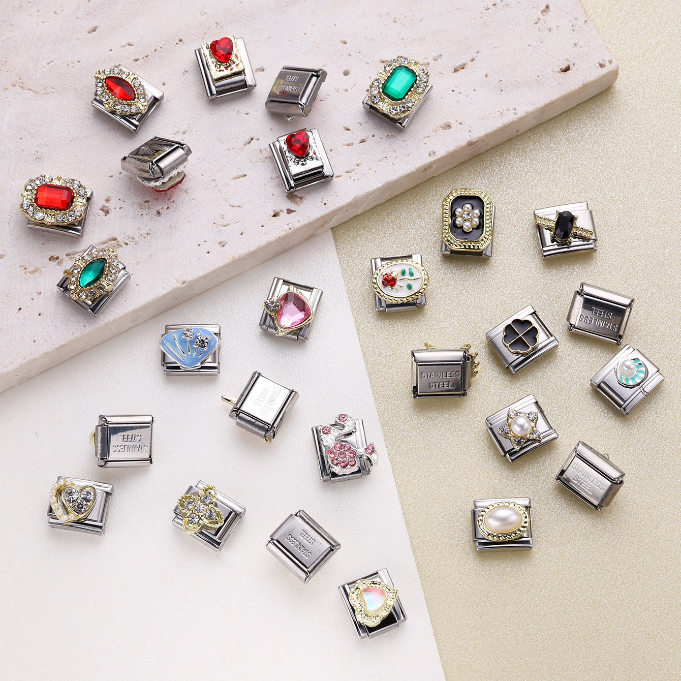 Wholesale 10pcs Italian Charm Bracelet 9mm DIY Splicing Heart Shell Stainless Steel Composable Bracelet