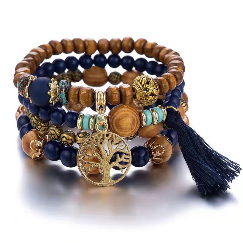 Wholesale Bohemian Tassel Multilayer Wooden Beaded Bracelet ACC-BT-NaiHong014