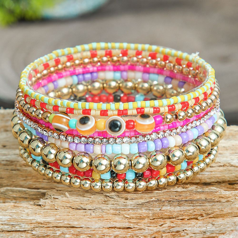Wholesale Bohemian Glass Stacked Bracelets Colorful Personalized Letter Jewelry Accessory