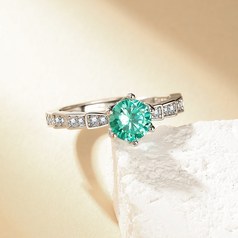 Wholesale Women' s Open Ring with Full Setting of Genuine Blue-Green Zircon