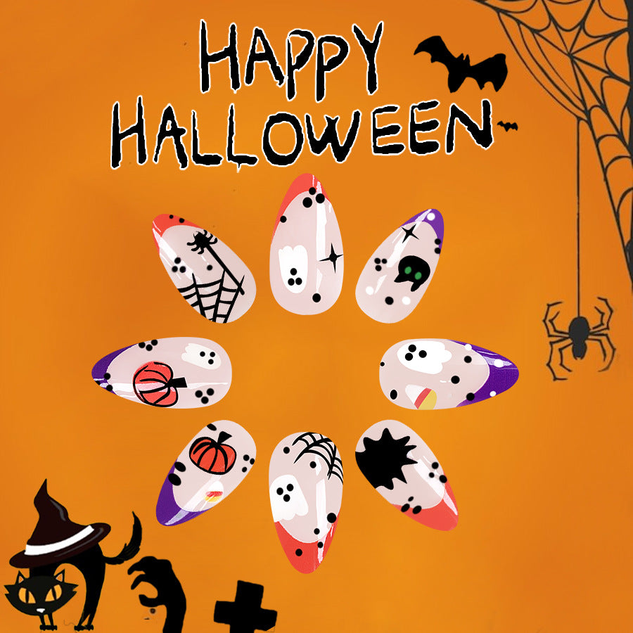 Wholesale 24 Pieces/box Ghost Pumpkin Halloween Press-on Nails Kits Nail Stickers ACC-NS-GuaiXL075