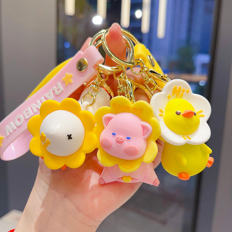 Wholesale PVC Cute Cartoon Duck Keychain with Sunflower Design - Fun Bag Charm or Gift