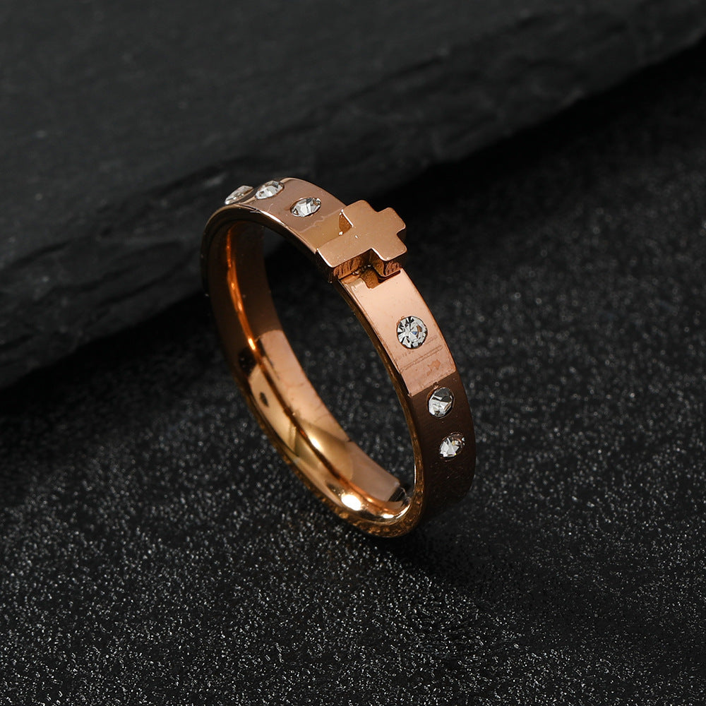 Wholesale Diamond Three-dimensional Cross Stainless Steel Rings ACC-RS-WangG001