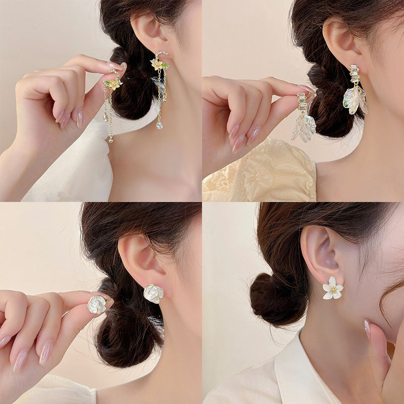 Wholesale  Flower  Silver Pin Petal Earrings