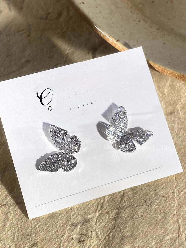 Wholesale light luxury style diamond butterfly earrings